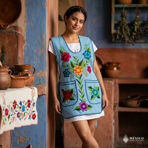 Mexican escapulario light weight apron 18 x 30 in  Blue